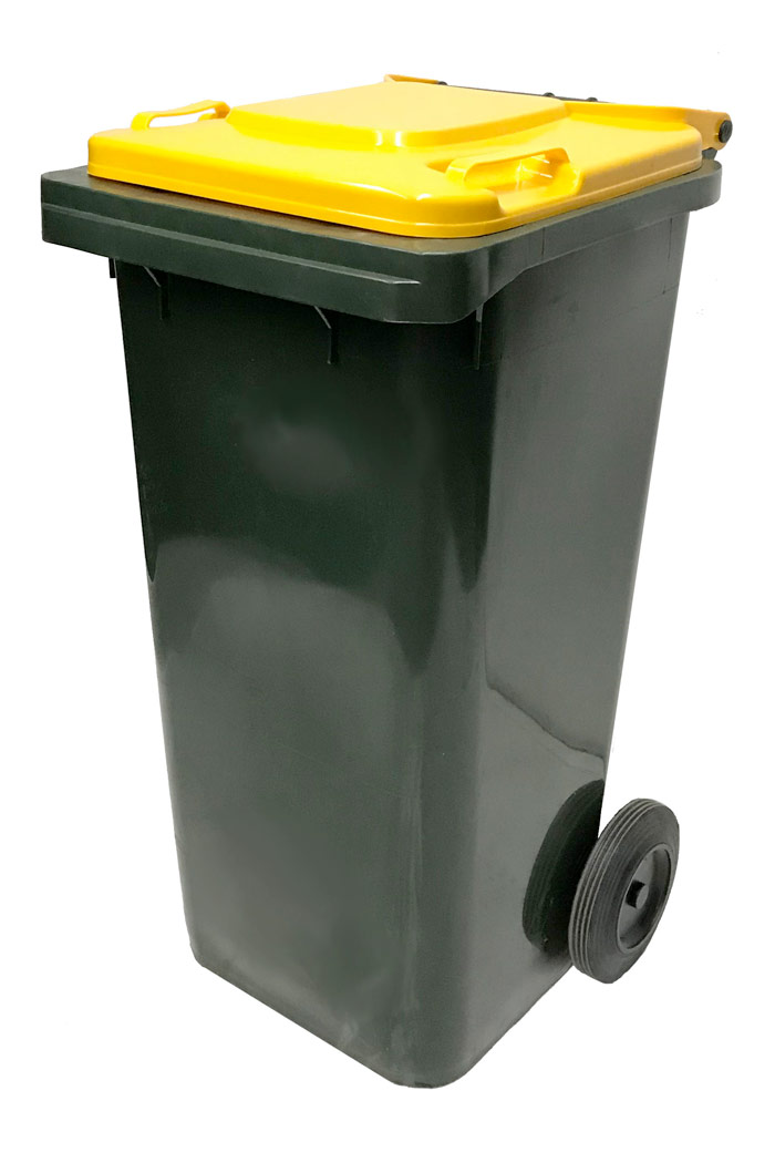 Yellow recycling bin